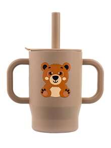 160ml/5.41OZ,100% Silicone Baby Training Cup With Creative Prints Training Cup With Handle And Straw, Anti-Leak Soft Siliconeipple, Easy To Clean Children's Water Cup, Suitable For Babies Over 6 Months)