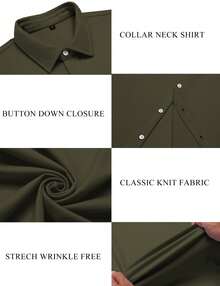 URRU Men's Muscle Dress Shirts Collared Stretch Short Sleeve Casual Button Down Shirts For Men - Army Green - View 5