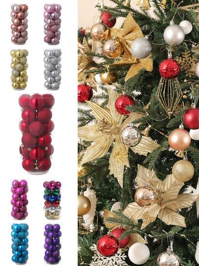 A Box Of 24 Christmas Balls, Christmas Tree Decorations, Spherical Christmas Tree Hangers, Colorful Christmas Decorative Balls, Christmas Tree Gift Decorations, DIY Handcraft Project Hangers, Wedding Venue Decorations, Home Decorations, Window Display Decoration Hangers, Holiday Party Decorations, Christmas 6cm/4.2cm Christmas Decorations Room Decor Winter Christmas Decorations Home Christmas Gifts Christmas Decor