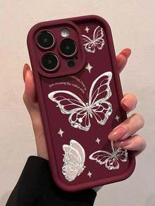 Maroon & Silver Butterfly Pattern Full Coverage TPU Shock-Proof Phone Case, Compatible With Apple 16, 15, 14, 13, 12, 11 Pro Max, And Series,Suitable For IPhone 17 Air - Burgundy - View 2