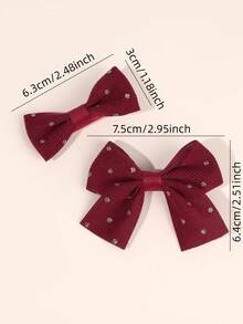 4pcs Red Fabric Bow Hair Clips For Girl, Pastel Colored Hair Bows Decor With Golden Polka Dot, Soft Daily Wear Hair Barrettes, Sweet Girls Hairpins, Teens Hair Accessories
