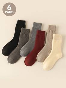 LUVLETTE زوج واحد/6 أزواج من الجوارب المبطنة بالحرارة للنساء، جوارب متوسطة الطول بتصميم محبوك ملون بسيط ومتعدد الاستخدامات للخروجات اليومية في الشتاء - متعدد الألوان - مشاهدة 12