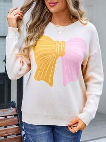 Women's Bowknot Color Blocked Knitted Sweater