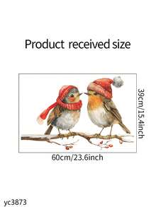 1 PIEZA Pegatinas de ventana con pájaros de estilo art decó navideños, calcomanías de ramas de bayas rojas para vidrio, pegatinas decorativas de plástico autoadhesivas, decoración festiva para el hogar, motivos de pájaros con gorro de Papá Noel de un solo uso, decoraciones navideñas para habitación, decoración de pared, pegatinas de pared, pegatinas de pared decoraciones navideñas para el hogar