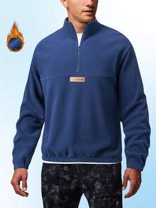 Weich & bequemer Fleece-gefütterter Herren Hoodie mit Langarm, bestickte Details, Reißverschluss-Kragen-Design, lässiger sportlicher Stil, abrieb- und kratzfest, atmungsaktiv & leicht, modischer Pullover, einfarbiges doppelseitiges Fleece Henley Shirt, geeignet für lässige Unternehmungen, Alltagstragen, Stadtbummel und Spazierengehen