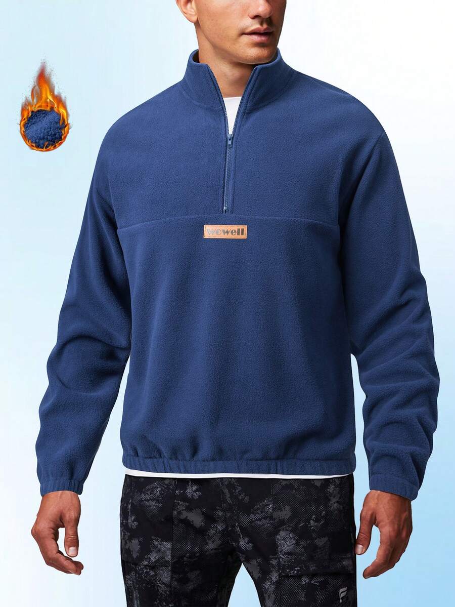Weich & bequemer Fleece-gefütterter Herren Hoodie mit Langarm, bestickte Details, Reißverschluss-Kragen-Design, lässiger sportlicher Stil, abrieb- und kratzfest, atmungsaktiv & leicht, modischer Pullover, einfarbiges doppelseitiges Fleece Henley Shirt, geeignet für lässige Unternehmungen, Alltagstragen, Stadtbummel und Spazierengehen