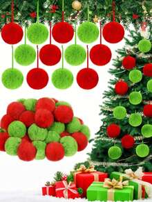 5/10 Green Faux Fur Christmas Decorations - Christmas Decorations Are Suitable For DIY Christmas Tree Hangers, Family Gatherings And Indoor Christmas Tree Wreaths. Fireplace Decoration. Christmas Decorations. Wreath Decoration - Featherless Christmas And Winter Holiday Decorations - Multicolor - View 10