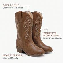 Cowgirl Boots For Little Girls Mid Calf Pointed Toe Kid Cowboy Boots Side Zipper Classic Embroidered Western Boots Horse Riding Shoes Party For Toddler Little Big Kids - màu nâu - Xem 6