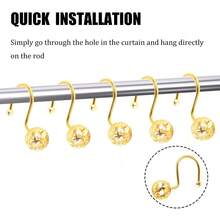 12 Ganchos Dorados para Cortina de Ducha, Anillos Decorativos de Cromo sumergidos en Aceite, Ganchos de Cortina de Ducha de Metal Brillante a Prueba de óxido para Barras de Cortina de baño - 1 - Ver 4