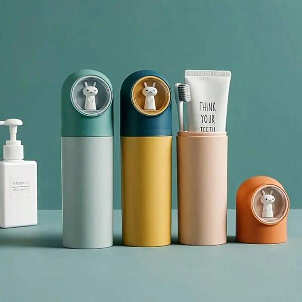 Przenośny, pojemny pojemnik na pastę do zębów w kształcie królika z kreskówkową kreskówką - 1 szt. etui na szczoteczkę do zębów i kubek do mycia - niezbędny organizer podróżny