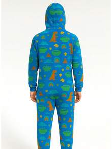 Pijama Mameluco de Una Pieza Estampado de Felpa Suave para Adulto con Cierre Kigurumi para Hombre - Azul - Ver 2
