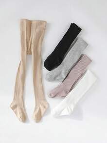 5 件装女童纯色竖条纹紧身裤，适合秋冬季 - 彩色 - 查看 9