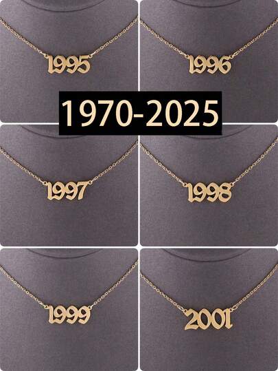 1pc Fashion Retro Personality Commemorative Significance Birthday Year Gold Stainless Steel Pendant Necklace