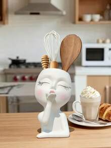 1pc Cute Face Shaped Resin Utensil Holder For Kitchen Counter, Boho Aesthetic Tableware Organizer Storage Container For Chopsticks, Spoons, Forks, Creative Decorative Kitchen Decor With Artistic Design, Functional & Stylish Organizer For Dining Table, Ideal Gift For Housewarming, Kitchen Decorations Lovers(Please Check The Size Carefully Before Purchasing.)