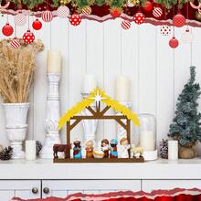 1 pieza Pesebre de madera navideño para escena de Natividad, con techo y estrella en el interior, a escala, establo de madera de la Sagrada Familia para decoración de interiores, mesa de hogar, decoraciones navideñas, decoración de habitación de invierno