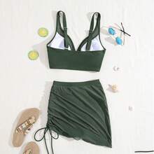 Womens Swim Skirt High Waisted Bikini Sets Tummy Control Swimsuits Mesh Sarong Wraps Bathing Suits - 軍綠色 - 查看 2
