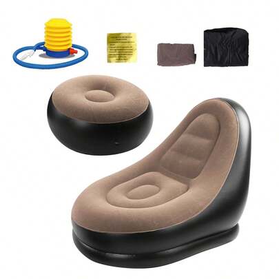 Sofá inflable plegable para interior y exterior de verano con cojín, silla de aire portátil con cojín de terciopelo, fácil de limpiar, cojín multifuncional, ideal para acampar, hacer senderismo, balcones, ahorrar espacio, relajación, descanso en interiores, mobiliario de acampada | Diseño plegable | Material de goma duradero, silla inflable para exteriores