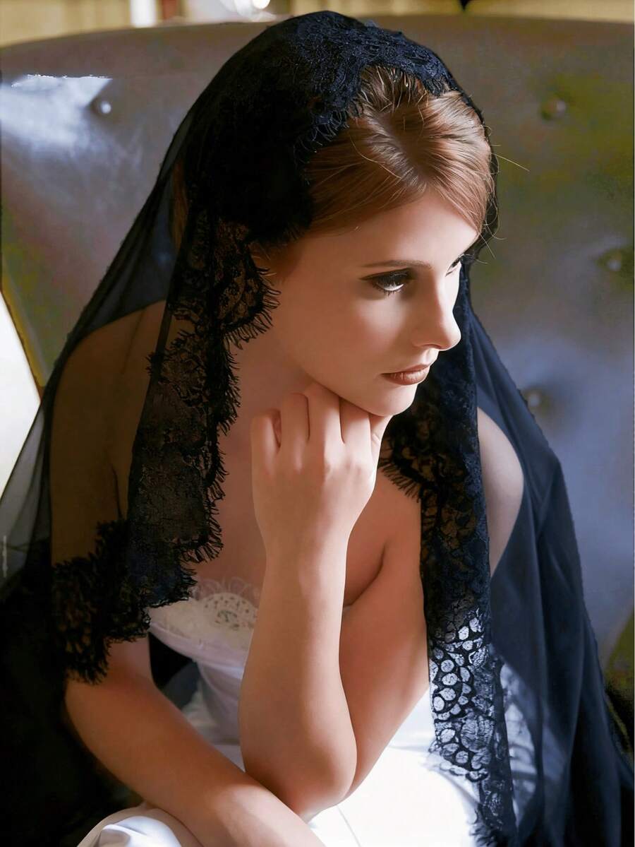 Velo de novia de encaje de pestañas negras de alta gama de 1,5 m/2 m/3 m/4 m de largo, velo de boda negro Mantilla 2025 Nuevo