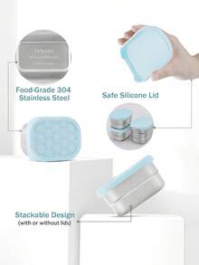 Meoky 3pcs 8oz Stainless Steel Snack Containers With Silicone Lids, Leak-Proof Small Food Storage Boxes, Reusable Metal Lunch Boxes For Snacks, Meal Prep, Travel & Picnic - Light Blue*3-piece Set - View 5
