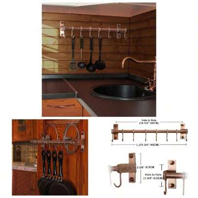 Pot Rack - Pots And Pans Hanging Rack Rail With 8 Hooks, Double Bars, Pot Hangers Kitchen, Wall Mounted, Black