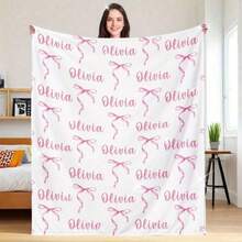 Personalized Pink Bow Anime Theme Flannel Blanket, Custom Name Soft Cozy Throw, Tear Resistant, Machine Washable, Digital Print, Polyester, All Seasons, 280gsm - Ideal For Couch, Bed, Camping & Travel,For Mother's Day,For Birthdays,For Father's Day,For Graduation,For Weddings,For Christmas,For Housewarming Sofa,Bed,Car,Bedroom,Living Room Washable,Lightweight,Breathable,Durable Cozy,Comfortable,Warm,Soft,Simple Custom,Personalized Ideal Gifts For Him,Ideal Gifts For Her