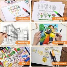12/24/36/48/60/72/120/168 Colors Dual Brush Markers Pens, Artist Coloring Marker Set, Fineliner & Brush Tip Pen With Premium Case For Adults Coloring Books Journal, Drawing, Doodlin,Art Supplies
