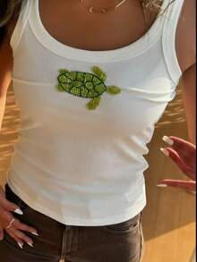 Women's Summer Embroidery Camisoles Sleeveless U Neck Slim Fit Cami Tank Tops For Beach - 薄荷綠 - 查看 2