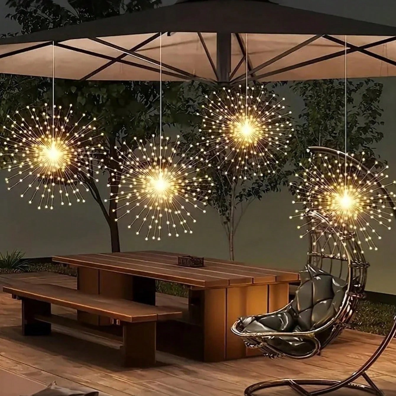 1pc Hanging Outdoor Fireworks Lights, LED Starburst Ball Lights, Smoke Lantern Remote Control Timer With 8 Adjustable Modes, Hanging Fairy Tale Lights, Suitable For Courtyards, Umbrellas, Eaves, Gardens, Trees, Tents, Christmas Decorations, Event Decoration, Holiday Lighting, Fantasy Design, Star-Shaped Lights(Does Not Include The Battery)