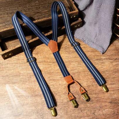 1pc Men's Y-Shape Elastic Suspenders, British Style With Metal Adjustable Buckle, 4-Clip Brace Strap Autumn-Winter Accessories Halloween Costume,Suitable For Teens, Youth,Men,Casual, Outdoor, Athletic, Vacation, Graduation Gifts, Birthday, Daily Wear