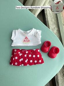 Ropa para Labubu 17cm Accesorios de muñeca monstruo Outfit Ropa Camiseta con estampado de sandía de alta y falda de punto rojo
