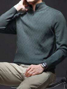 Men's Thin Knit Sweater, Stand Collar Casual Style, Business/Commute Inner/Outer Wear, Autumn/Winter - Green - View 4