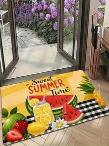 1pc New Welcome Doormat With Watermelon & Beverage Pattern, Suitable For Living Room, Bedroom, Indoor - Machine Washable - Flannel Material, Soft Wrapped, Skin-Friendly, No Pilling, Water-Resistant Easy Care, Odorless - Ideal For Home Decor, Room Decor, Living Room Carpet, Bedroom Carpet, Bathroom Carpet, Kitchen Carpet, Area Rug, Hotel Decor - Area Rug, All Season Use