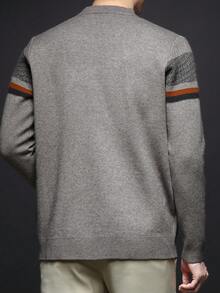 男士厚圆领毛衣，商务休闲提花针织长袖上衣，百搭叠穿单品，格子条纹图案，秋冬