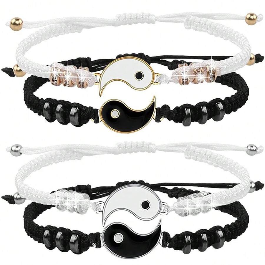 Hot Exclusive Alloy Handmade Woven Couple Bracelets Tai Bagua Bracelet Set - 金色太極(一對) - 查看 1
