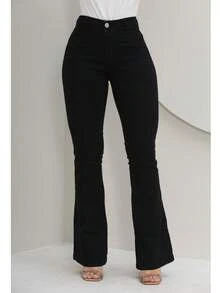 Women's Flare Jeans, High Waist, Bell Bottom - 黑色 - 查看 6