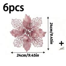 12 件/6 件/1 件人造一品红夹子，可爱的人造一品红花朵，用于圣诞树装饰，可重复使用的闪光人造一品红花朵，DIY 花环，家居装饰，婚礼派对，节日派对装饰，圣诞节/节日/季节性/婚礼圣诞树饰品，闪亮的冬季灌木装饰，适用于圣诞节、新年、婚礼、花环、楼梯、窗户、壁炉、圣诞树 - 玫瑰金 - 查看 11