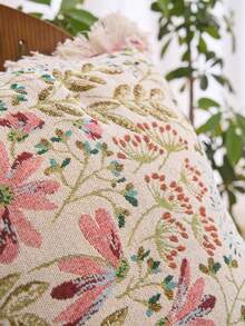 1 pieza Funda de cojín decorativa con estampado floral jacquard rosa, estilo vintage de granja, para decorar la sala de estar, el sofá, el dormitorio, el jardín, el exterior, el automóvil, adecuada para la decoración de otoño e invierno, la mesa de comedor, las fiestas y días festivos