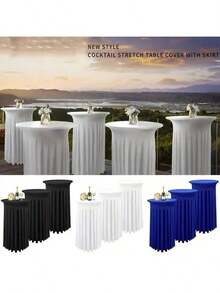 Falda para mesa de cóctel redonda, en blanco, negro, rojo, azul real con diseño ondulado natural, adecuada para bar, fiesta, boda, mesas altas de cumpleaños