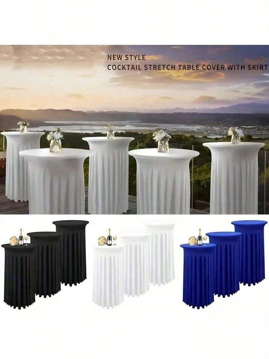 Falda para mesa de cóctel redonda, en blanco, negro, rojo, azul real con diseño ondulado natural, adecuada para bar, fiesta, boda, mesas altas de cumpleaños