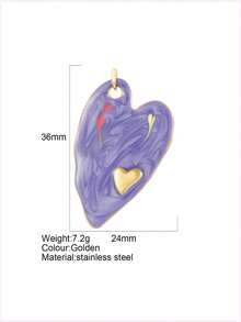 1pc Y2K Stainless Steel Multi-Color Enamel Exaggerated Big Heart Pendant, Handmade Jewelry DIY, Suitable For Necklace, Bracelet Accessories