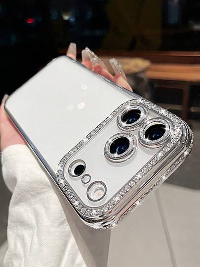 Luxury Plating Rhinestone Transparent Phone Case Compatible With IPhone 17 Pro Max 17 Pro 16 15 14 13 12 Pro Max 14 15 16 Plus 11 17 13 Glitter Bling Lens Protective Cover