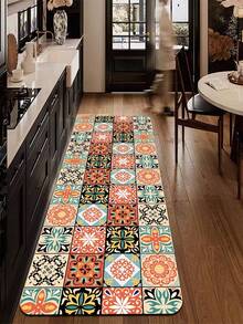 1/2片装硅胶厨房垫，高端田园风格撞色拼接图案，奢华时尚风格，缓冲防疲劳厨房地毯，厚度约3毫米，吸水性强，简约硅胶软橡胶垫，适用于厨房、浴室、玄关、洗衣房、书房、客厅等空间。 - 彩色 - 查看 12