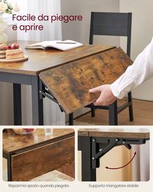 Tavolo da Pranzo Estensibile, Tavolo Pieghevole per 2-4 Persone, Tavolo da Cucina per Piccoli Spazi, Marrone Vintage e Nero Inchiostro - colore granata - Visualizzare 3