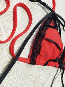 Conjunto de bikini con parte superior de halter con detalle de nudo y Bottom tipo tanga con lazos, traje de baño para mujer, adecuado para Navidad, Día de San Valentín, fiestas en la playa