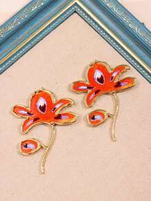 1 对超大橙色渐变花朵耳坠，时尚秋冬女士独特珠宝，简约花卉配饰 - 彩色 - 查看 4