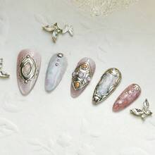 Local Delivery | Handmade Press On Nails,10pcs, Dreamy Fairy Style Finished Nail Art, With A Pink Tone And Blended Base Color Matched With Exquisite Metal Decorations, Featuring Adhesive Fake Nails And Butterfly Shaped Fake Nails. Romantic, Fashionable, Reusable, Simulation Style, Artificial Nails, Suitable For Weekend Parties And Gatherings, And Giving Gifts To Friends. Local Delivery |48h Ship|US Stock|Super Explosive Product - 藕粉色 - 查看 4