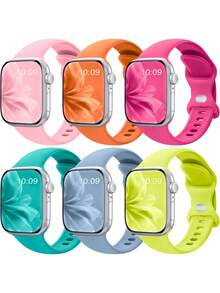 6条柔软硅胶防水运动表带，兼容 41mm、40mm、38mm、45mm、44mm、46mm、42mm、49mm，适用于 Ultra、SE、Series 10、9、8、7、6、5、4、3、2、1 - 思粉/橘色/亮粉紅色/水鴨/薄霧藍/檸檬黃 - 查看 12