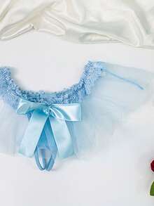 weiweihu Single Piece Women's Sexy Underwear With Mesh Fabric, Cute And Playful Bow Women's Underwear, With Transparent Mesh Lace Edges, Low Waist And Low Elasticity, A Must-Have For Valentine's Day - 藍色 - 查看 5