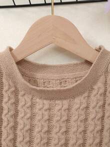 Girls' Round Neck Knitted Vest With Bow Design, Solid Color, Spring/Summer/Autumn - Khaki - View 2