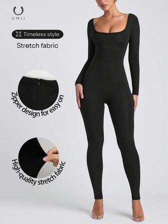 UMII Autumn/Winter Essential Bodysuit, Slim Fit, Elegant, Sexy, Shaping, Warm, Long Sleeve Jumpsuit For Women, Suitable For Fitness, Casual, Versatile